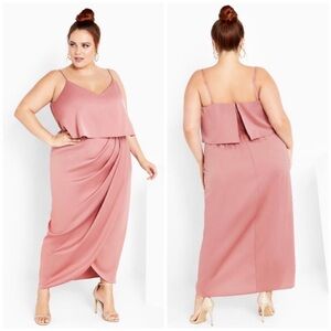 City Chic Pink Baby Frill Evening Dress Size 16